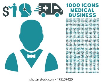 Waiter icon with 1000 medical commercial soft blue vector pictographs. Clipart style is flat bicolor symbols, white background.