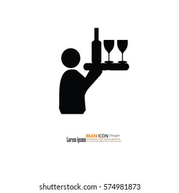 waiter icon.man with drink tray icon.vector illustration.