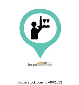 waiter icon.man with drink tray icon.vector illustration.