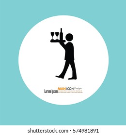 waiter icon.man with drink tray icon.vector illustration.