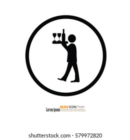 waiter icon.man with drink tray icon.vector illustration.