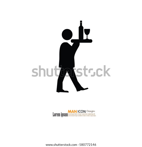 waiter icon.man with drink tray icon.vector illustration.