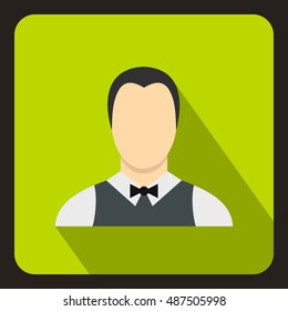 Waiter icon in flat style with long shadow. Job symbol vector illustration
