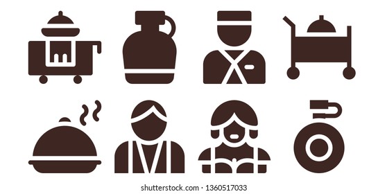 waiter icon set. 8 filled waiter icons.  Simple modern icons about  - Salver, Room service, Bartender, Canteen, Waitress, Bellboy