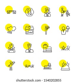 waiter icons. Editable 16 waiter icons. Included icons such as Salver, Tray, Restaurant, Waiter, Chef, Waitress, Waiters. trendy icons for web.