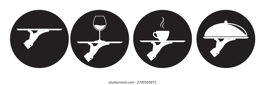 waiter icons set white on a black background 