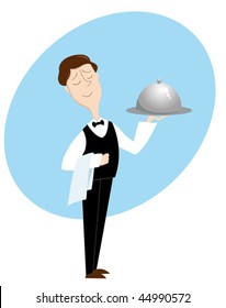 Waiter. Isolated on white. Vector illustration.