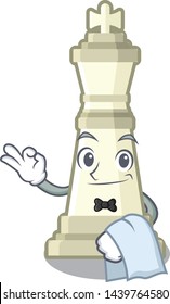 Waiter king chess above wooden cartoon table