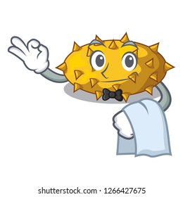 Waiter kiwano fruit in shape a cartoon