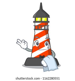 Waiter lighthouse on the beach mascot