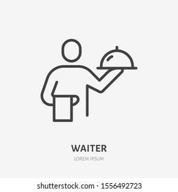Waiter line icon, vector pictogram of hotel room service. Catering, food serving illustration, restaurant sign.