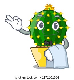 Waiter mammillaria compressa cactus isolated on the cartoon