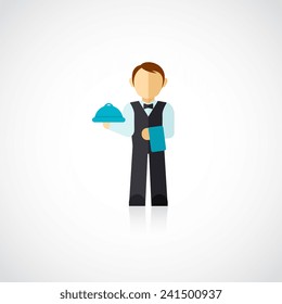 Waiter man full length avatar icon flat isolated on white background vector illustration