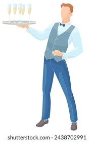 waiter man with tray champagne glasses