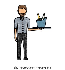 waiter man vector illustration