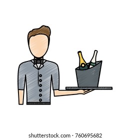 waiter man vector illustration