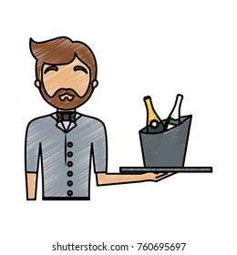 waiter man vector illustration