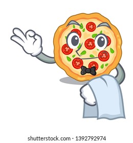 Waiter margherita pizza isolated with the cartoons