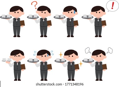 Waiter men with various expressions