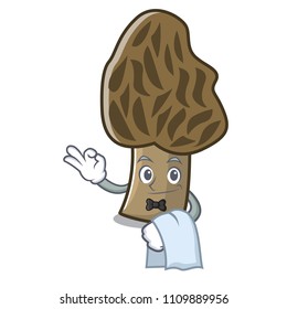 Waiter morel mushroom mascot cartoon