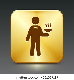 Waiter on Gold Square Button