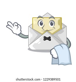 Waiter open envelope on cartoon shape blank