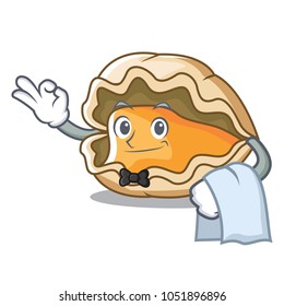 Waiter oyster mascot cartoon style