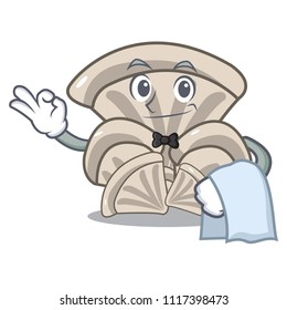 Waiter oyster mushroom mascot cartoon