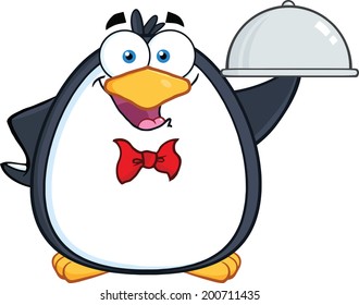Waiter Penguin Serving Food On A Platter 