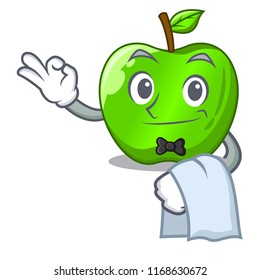 Waiter perfect fresh green apple on cartoon