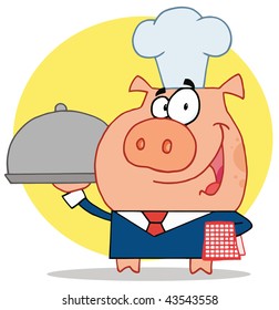 Waiter pig in a chefs hat