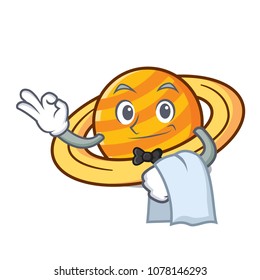 Waiter planet saturnus mascot cartoon