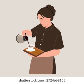El camarero está sirviendo café.