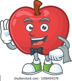 Waiter red apple funny character for vegetarian cartoon