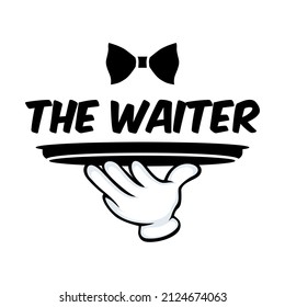 the waiter, Restaurant, resto, food court, cafe logo template, Design element for logo, poster, card, banner, emblem, t shirt. Vector illustration