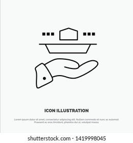 Waiter, Restaurant, Serve, Lunch, Dinner Line Icon Vector