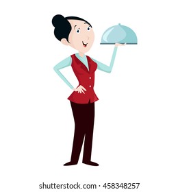 Waiter Restaurant Serving Menu Vector Character Illustration 