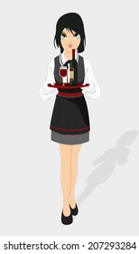Waiter in a restaurant with white background.
