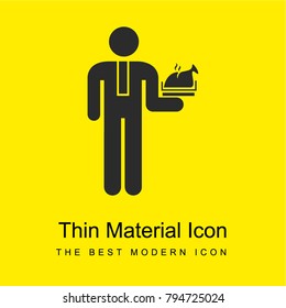 Waiter with a roast chicken bright yellow material minimal icon or logo design