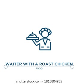 waiter with a roast chicken outline vector icon. simple element illustration. waiter with a roast chicken outline icon from editable food concept. can be used for web and mobile
