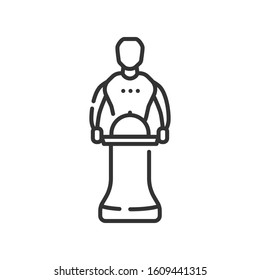Waiter robot black line icon. Service industry. Assistant and indispensable partner in the restaurant and catering business. Innovation in technology. Sign for web page, app. UI UX GUI design element.