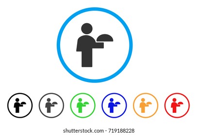 Waiter rounded icon. Style is a flat waiter grey symbol inside light blue circle with black, gray, green, blue, red, orange versions. Vector designed for web and software interfaces.