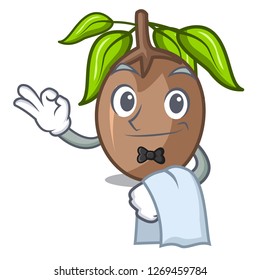 Waiter sapodilla fruit cut in shape cartoon