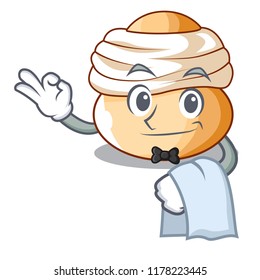 Waiter semla swedish cream bun on cartoon