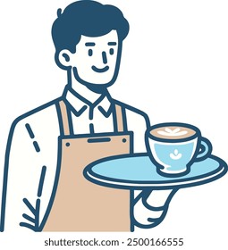 waiter serving coffee drinks illustration