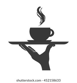 Waiter serving a dish in black and white colors, vector illustration graphic.
