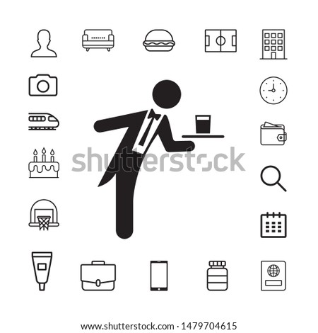Waiter serving a drink on a tray icon illustration isolated vector sign symbol
