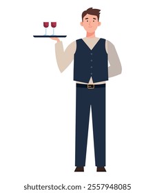 waiter serving drinks isolated design