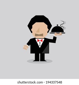 Waiter Serving Food Vector Illustration