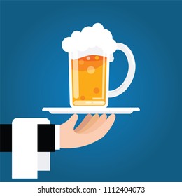Waiter serving a glass of beer vector illustrator